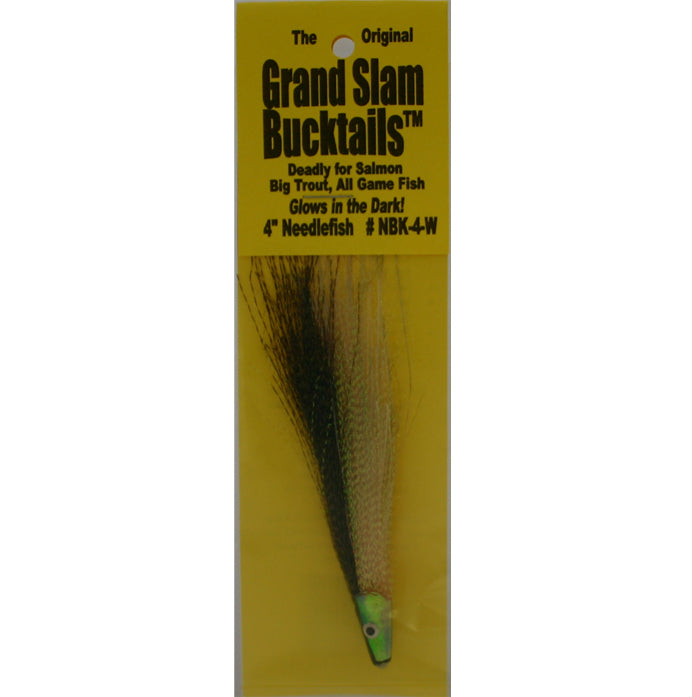 Grand Slam Bucktails 4" Needlefish Black/White Glow