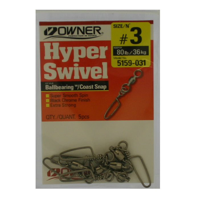 Owner Hyper Ball Bearing Swivel with Coastlock Snap #3 (5 pack)