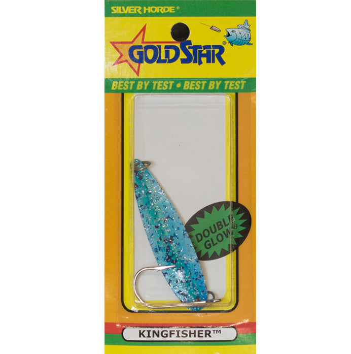 Gold Star Kingfisher 4 "Lite" Spoon 944 - Glow/Blue Spatter Back (AKA Blue Brute)