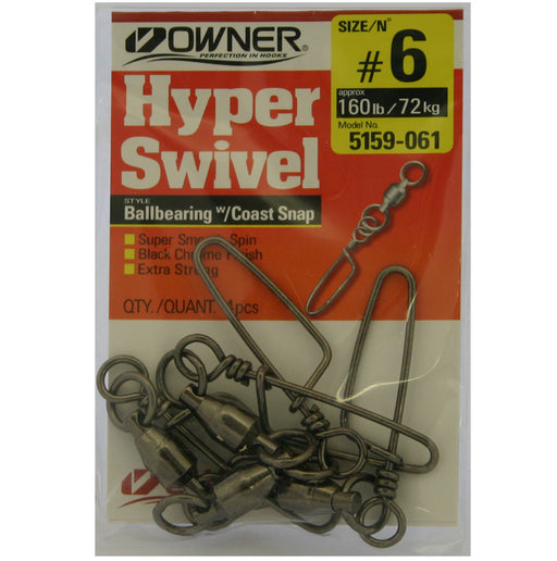 Owner Hyper Ball Bearing Swivel with Coastlock Snap #6 (4 pack)